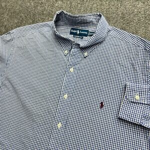 Polo Ralph Lauren Classic Fit Gingham Check Button Down Shirt Blue XXL 18